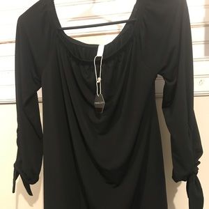 Pink rose black off the shoulder top
